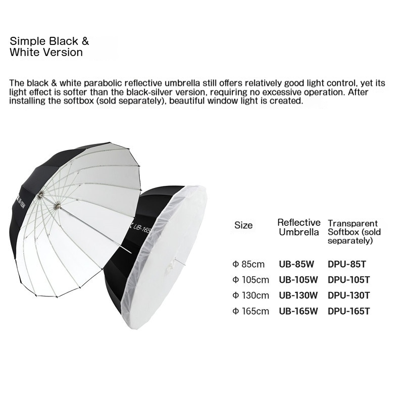 고독스 UB165cm 파라볼릭 반사 우산 블랙 화이트  - Photography Umbrella Light 리뷰 및 가격